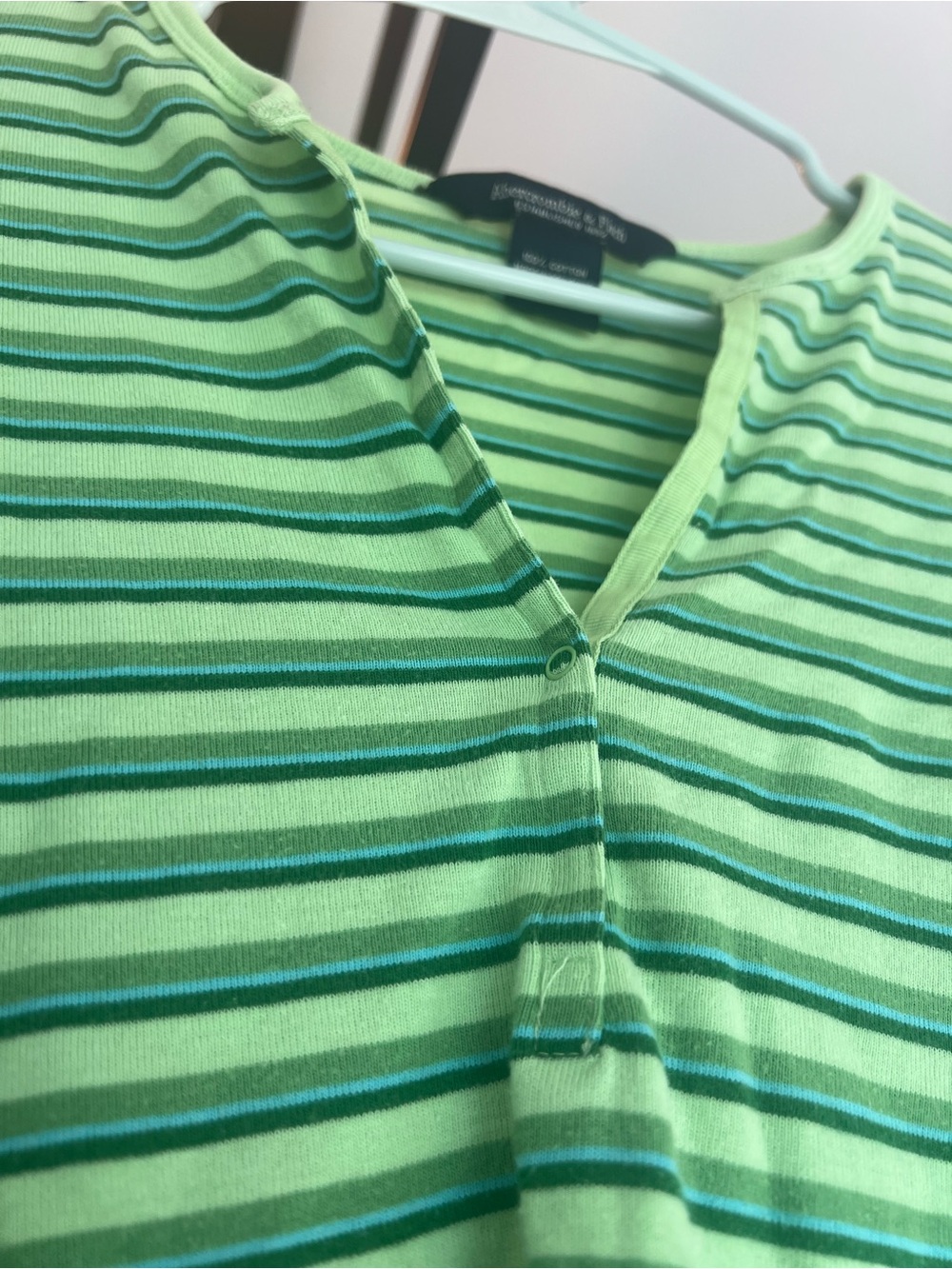 Abercrombie & Fitch Light Green Striped Henley - Picture 3 of 6